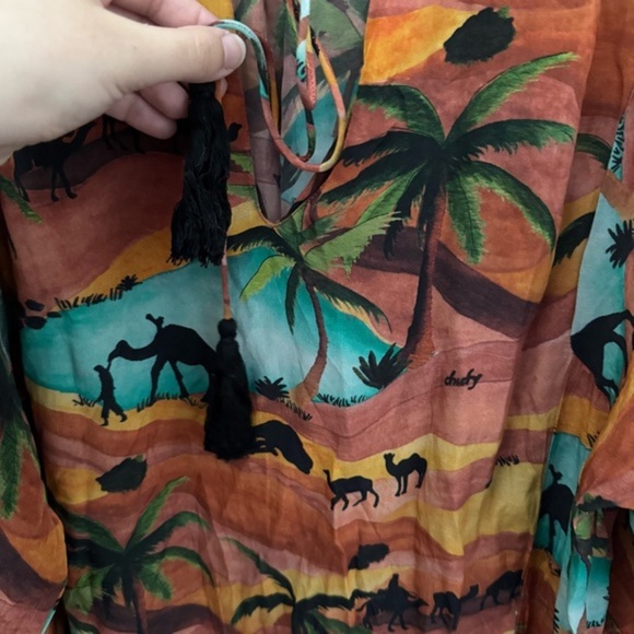 Chufy Anthropologie Made in India Orange Camel Desert Oasis Kaftan Maxi Dress - Picture 7 of 16